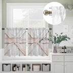 Kitchen Window Curtains Valance and Tier Set, Farmhouse Retro Wooden Barn Rod - Image 6