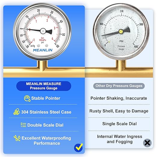 MEANLIN MEASURE -30inHG~60Psi Vacuum Gauge Stainless Steel 1/4" NPT 2" FACE - Image 5