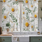 Spring Daisy Kitchen Curtains, Farmhouse Country Flower Leaf Plant Wood Grain - Image 2