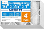 LotFancy 16x25x1 Air Filter MERV 13 4-Pack, Electrostatic Pleated HVAC Furnace by LotFancy