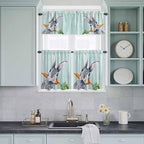 Easter Kitchen Curtain Set, Spring Rabbit Botanical Carrots Green Wooden Grain - Image 9