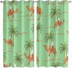 2 Panel Kitchen Cafe Curtains, Desert Camels Sunlight Filtering Nature Air by Hokiten