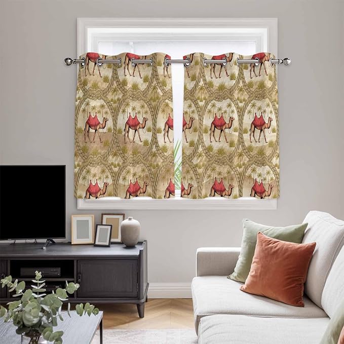 2 Panel Kitchen Cafe Curtains, Desert Camels Sunlight Filtering Nature Air - Image 5