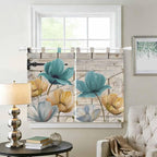 Watercolor Flowers Kitchen Curtains 45 Inch Length, Short Cafe Window Curtains - Image 2