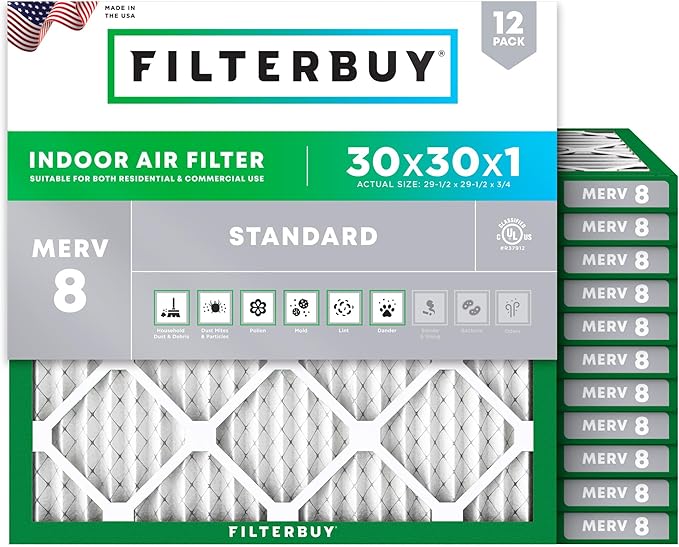 Filterbuy 30x30x1 Air Filter MERV 8 Essential Dust & Allergy Defense, by Filterbuy