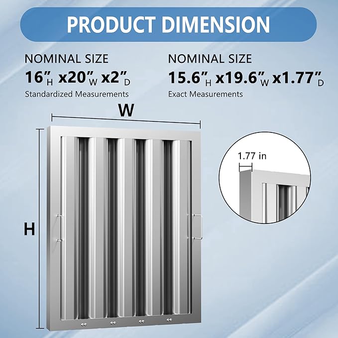 Stainless Steel Commercial Kitchen Hood Filter 19.5 W x 15.5 H Inch Range Hood - Image 2