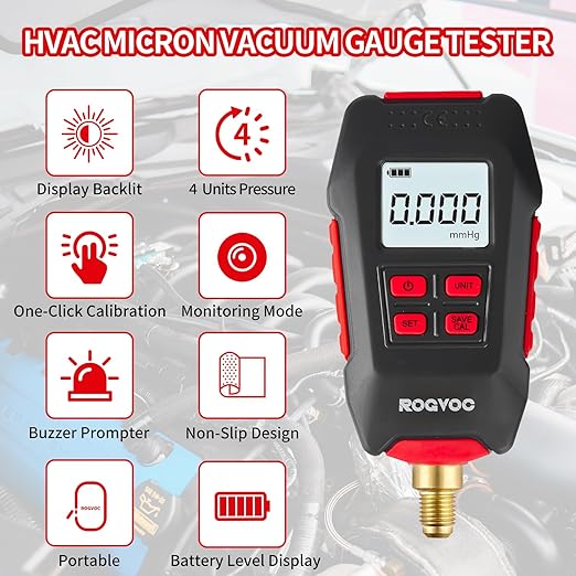 Digital Vacuum Gauge, HVAC Micron Vacuum Gauge Tester - Image 2