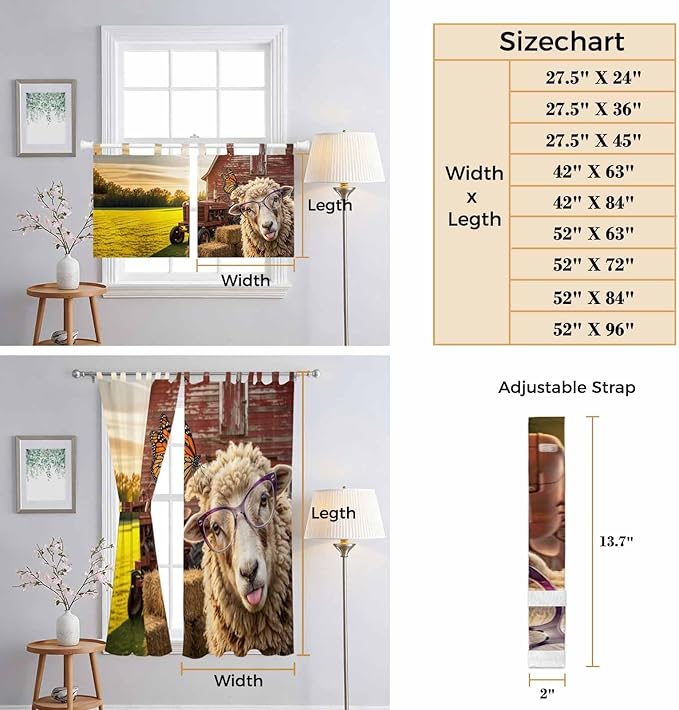 Farm Sheep Living Room Curtains 84 Inch Length, Window Curtains Tab Top - Image 8