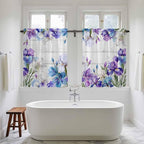 Spring Flowers Tier Curtains, Watercolor Garden Florals Wooden Grain Light - Image 5