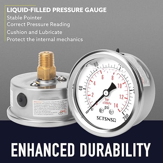 2-1/2" Dial Size, 0-200 Psi Pressure Gauge, Glycerin Liquid Filled, 1/4" NPT - Image 3