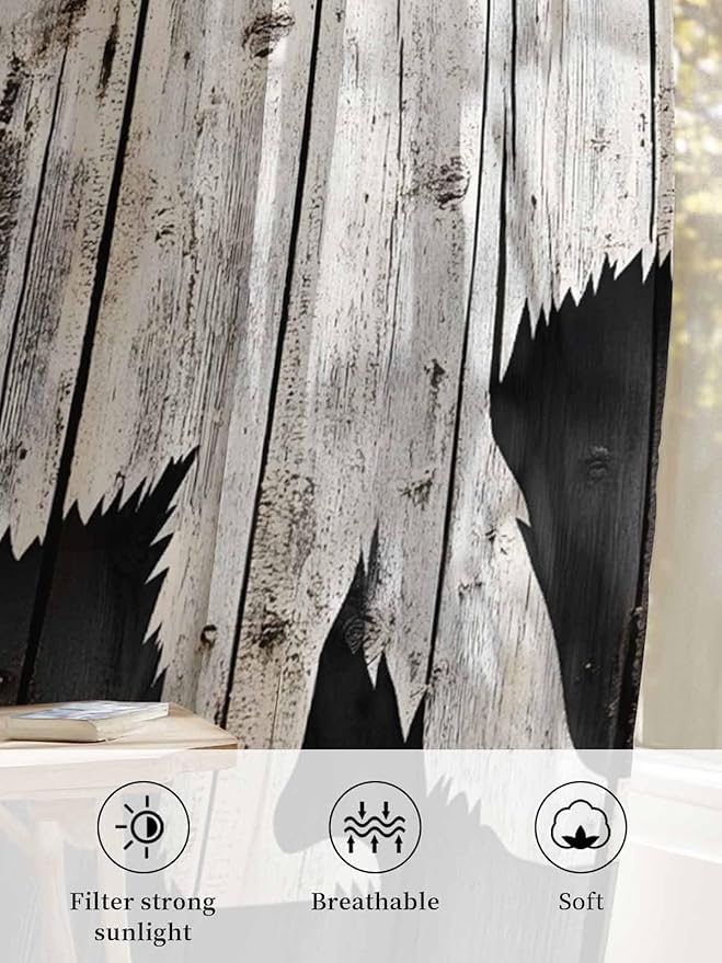 Sheer Curtains 108 Inches Long, Farmhouse Country Rustic Wooden Grain Privacy - Image 6