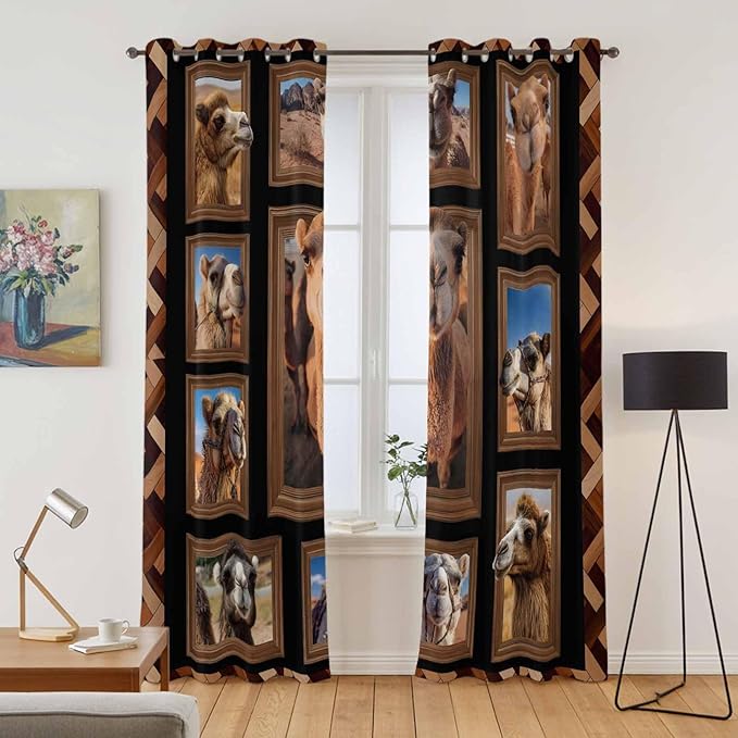 2 Panel Kitchen Cafe Curtains, Desert Camels Sunlight Filtering Nature Air - Image 2