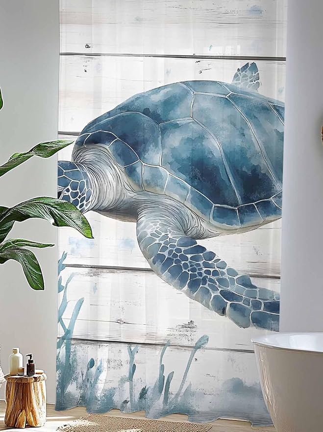 Sheer Curtains 96 Inches Long, Ocean Sea Turtle Semi Sheer Curtains Light - Image 4