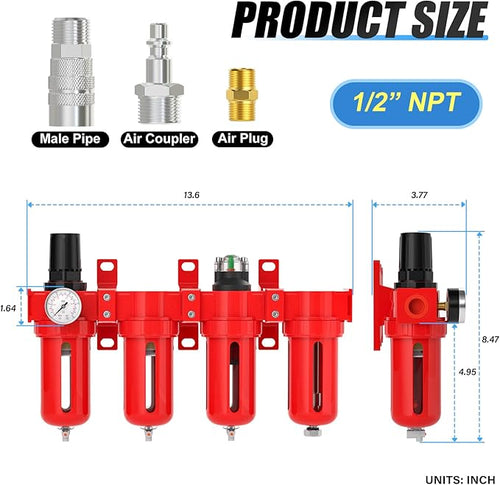 1/2" NPT Industrial Grade 4 Stage Aluminum Air Drying System, Coalescing Filter - Image 2