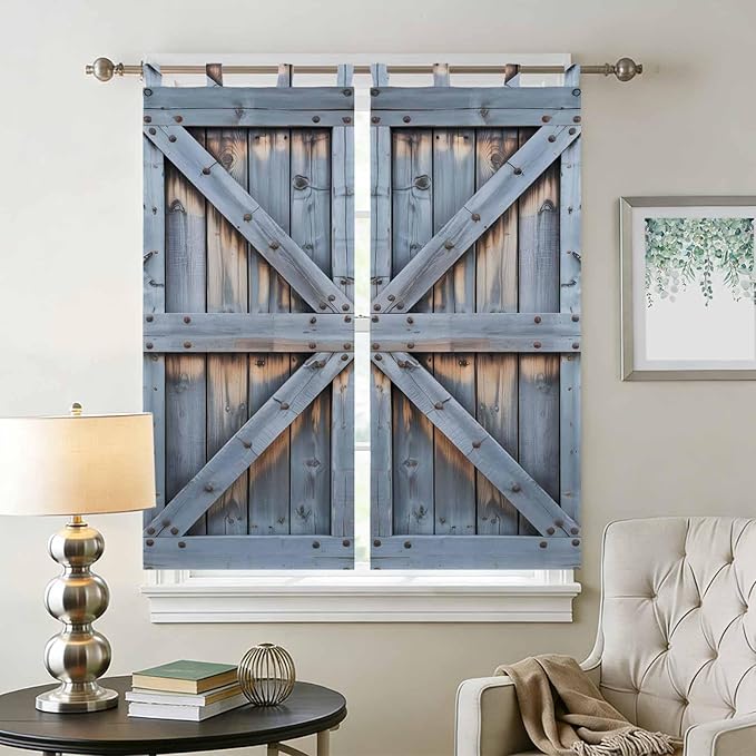 Farmhouse Wood Grain Bedroom Curtains 72 Inch Length, Window Curtains Tab Top - Image 2