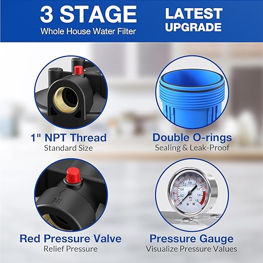 SimPure Whole House Water Filter System, 3-Stage Clear Home Water Pre-Filtration - Image 3