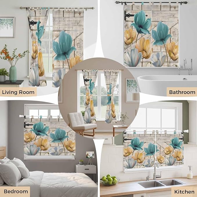 Watercolor Flowers Living Room Curtains 84 Inch Length, Window Curtains Tab Top - Image 7