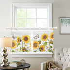 Yellow Sunflowers Kitchen Curtains 24 Inch Length, Small Window Curtains Tab Top - Image 2