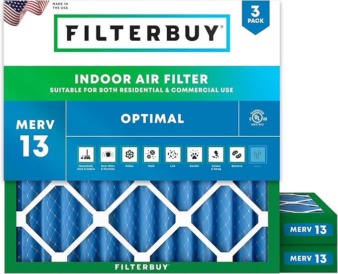 Filterbuy 24x24x2 Air Filter MERV 13 Optimal Smoke & Allergy Defense, by Filterbuy