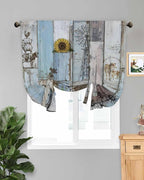 Tie Up Curtains for Windows, Farmhouse Barn Sunflowers Retro Thermal Insulated by Anzona