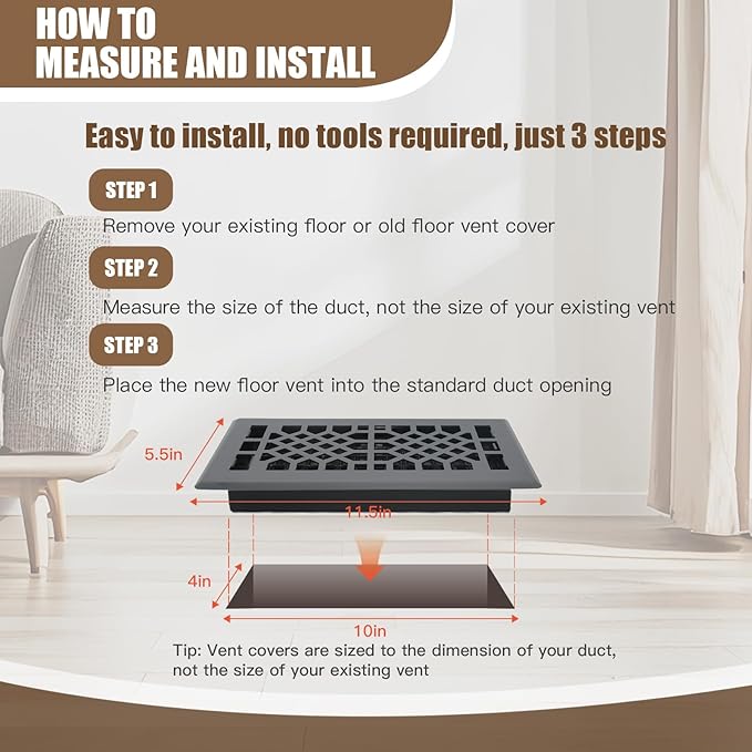Floor Vents Registers Adjustable Grates 4x12 Inch Matte Black Air Vent Easy - Image 6