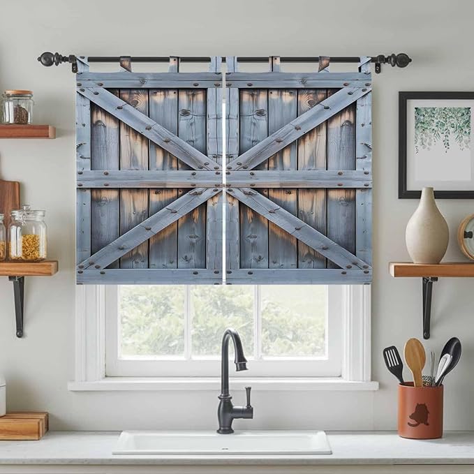 Farmhouse Wood Grain Bedroom Curtains 63 Inch Length, Window Curtains Tab Top - Image 3