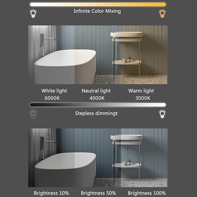 Bathroom Mirror with 3 Colour LED Lights, Wall Mounted Bathroom Vanity Mirror - Image 2