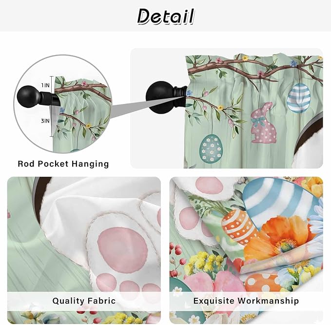 Easter Kitchen Curtains 45 Inch Long 2 Panel Set, Rod Pocket Window Treatment - Image 9