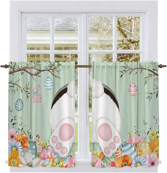 Easter Kitchen Curtains 54 Inch Long 2 Panel Set, Rod Pocket Window Curtains - Image 2