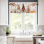 Fall Gnomes Kitchen Curtain Set, Thanksgiving Maple Leaf Grey Wood Grain Window - Image 3