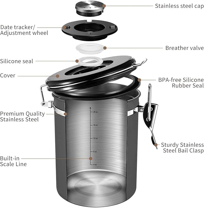 Veken Coffee Canister with Window, Airtight Stainless Steel Kitchen Food - Image 6