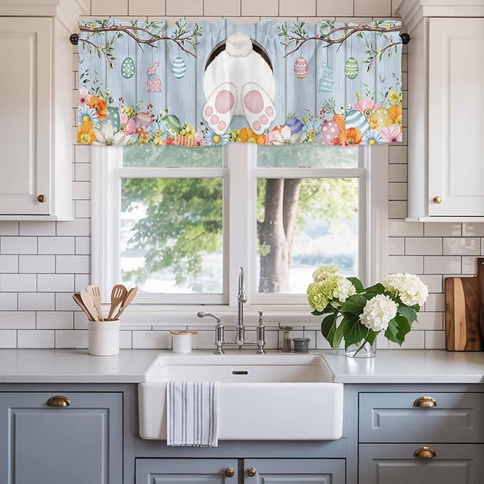 Easter Curtain Valances for Windows, Kitchen Valance Window Treatment, Spring - Image 2