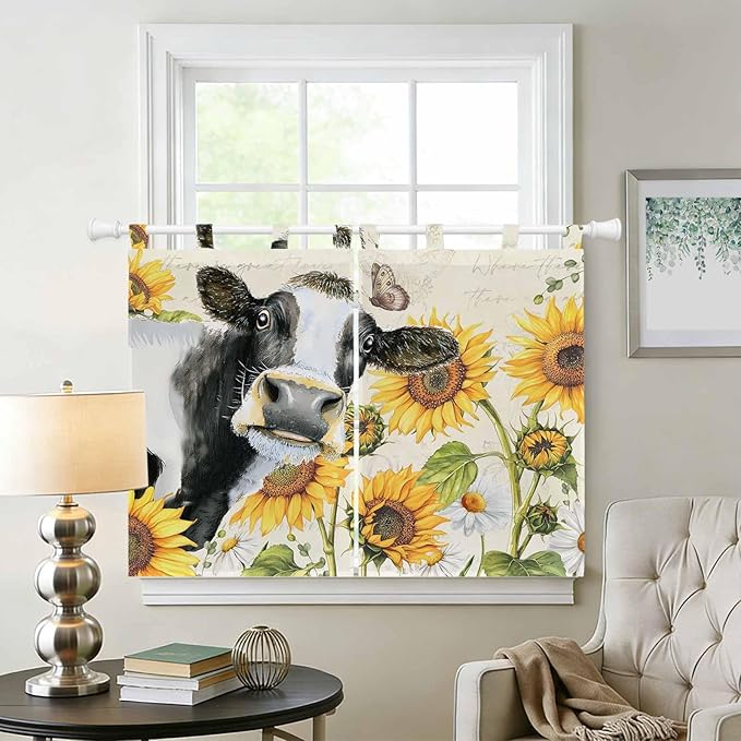 Yellow Sunflowers Bedroom Curtains 63 Inch Length, Window Curtains Tab Top - Image 2