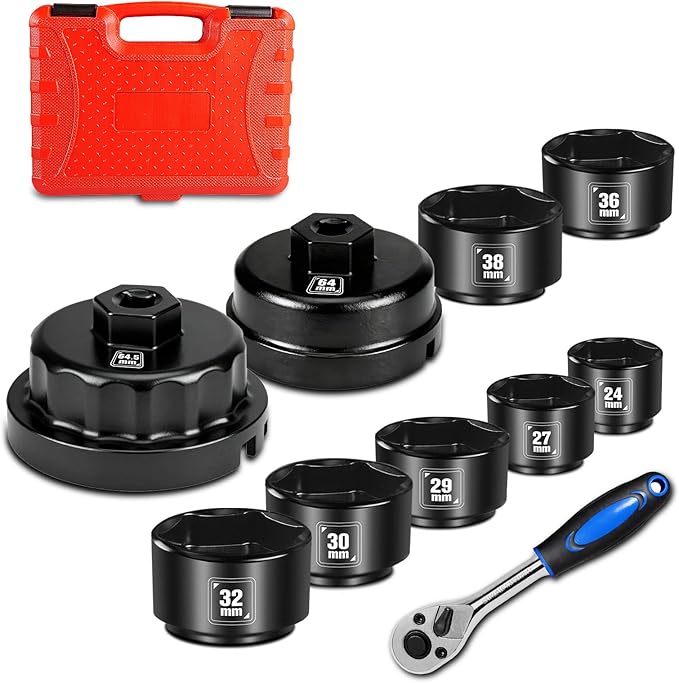 BLACKROBOT 10-Piece 3/8” Drive Oil Filter Socket Wrench Set, Metric Low Profile by BLACKROBOT