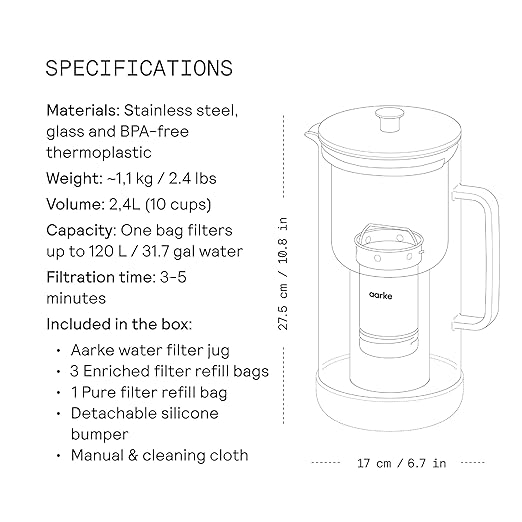 Aarke Purifier Regular 1.18L Glass Pitcher Bundle w/Steel Filter, 3 Enriched + - Image 8