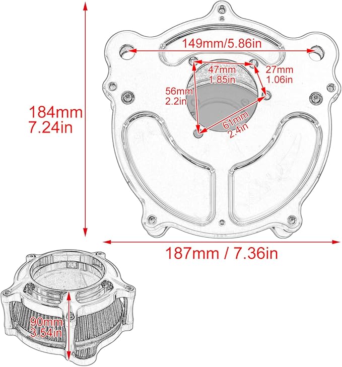 HDBUBALUS Motorcycle Air Filter Cleaner Intake Filter System Kit - Image 7