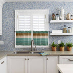 Vintage Plank Turquoise Brown Window Valance Curtains, Farmhouse Wood Grain - Image 8