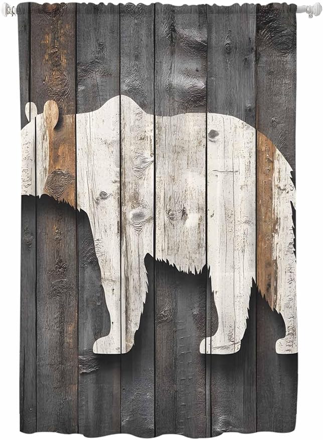 Sheer Curtains 63 Inch Length, Vintage White Brown Bear Semi Sheer Curtains by Unknown