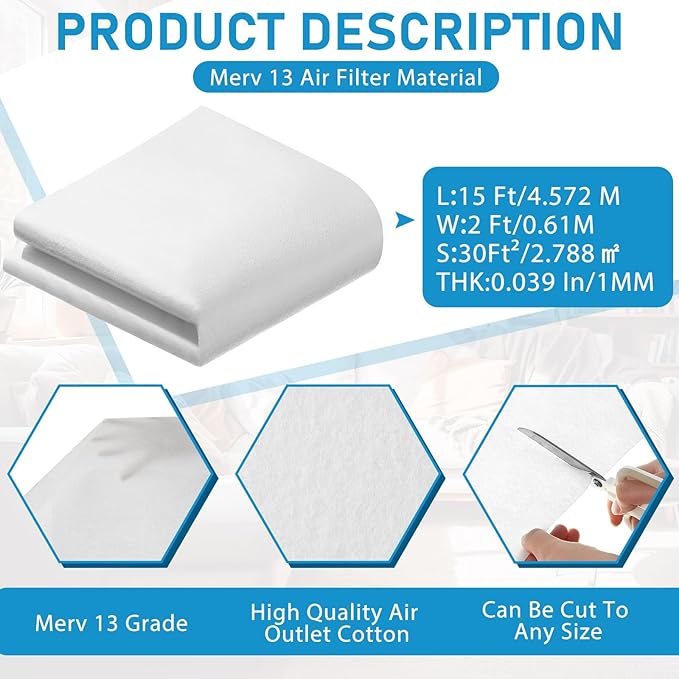 Pangda Merv 13 Filter Material, 30 Ft² Cut to Fit Air Vent Filters - Image 2