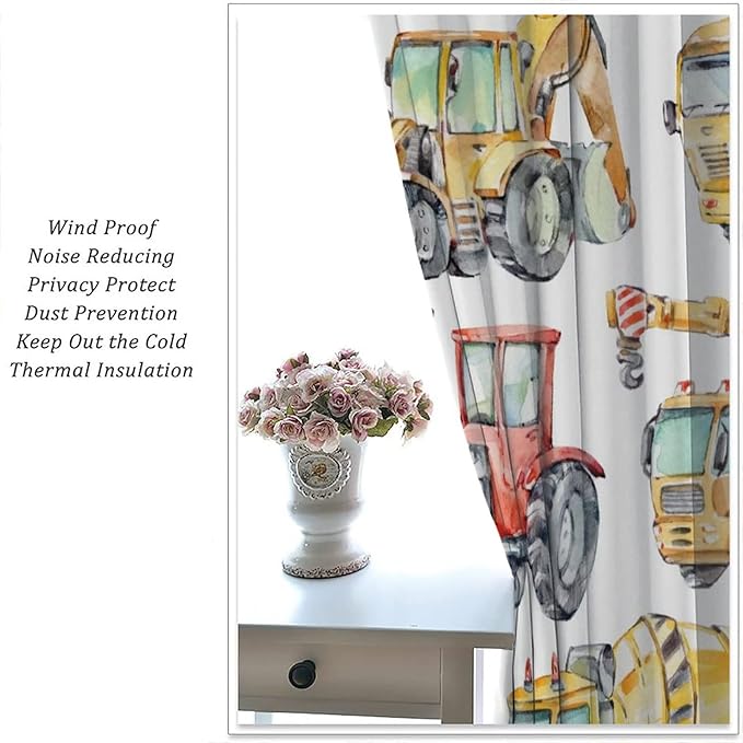 Kids Excavator Curtains, Retro Truck Tractor Machinery Construction Vehicle - Image 5