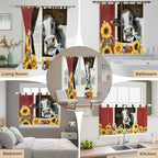 Cows Sunflowers Bathroom Curtains 63 Inch Length, Window Curtains Tab Top - Image 7