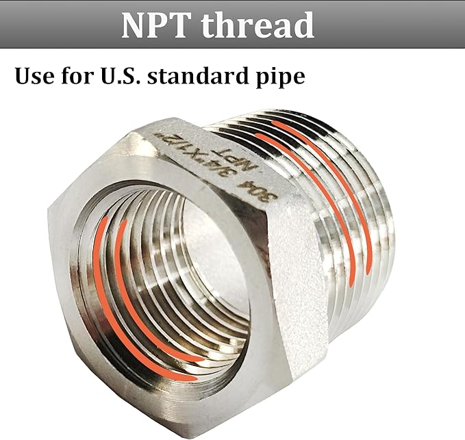 2 Pcs Reducer Hex Bushing, 304 Stainless Steel 3/4" Male NPT to 1/2" Female - Image 3