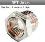 2 Pcs 304 Stainless Steel Reducer Hex Bushing, 1/2" Male NPT to 3/8" Female NPT - Image 4