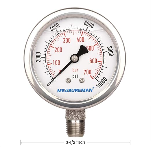 MEASUREMAN 2-1/2" dial, Glycerin Filled Hydraulics Pressure Gauge Stainless - Image 6