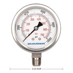 MEASUREMAN 2-1/2" dial, Glycerin Filled Hydraulics Pressure Gauge Stainless - Image 6