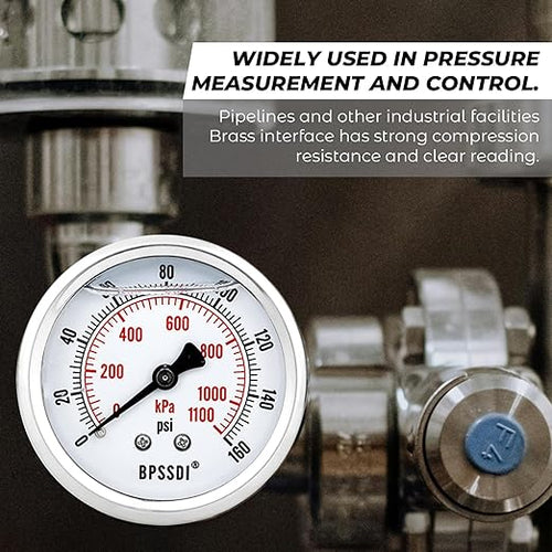 0-160 Psi Glycerin Liquid Filled Low Pressure Gauge, 2.5" Dial Size, 1/4" G - Image 2