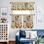 Kitchen Curtains Tiers and Valance Set of 3, Sunflowers Dog Light Filtering - Image 6