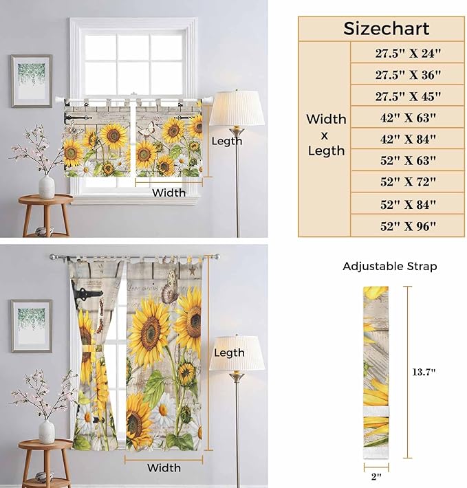 Farm Flowers Living Room Curtains 84 Inch Length, Window Curtains Tab Top - Image 8