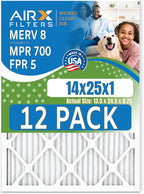 14x25x1 Air Filter MERV 8 Rating, 12 Pack of Furnace Filters Comparable to MPR by AIRXFILTERSWICKEDCLEANAIR