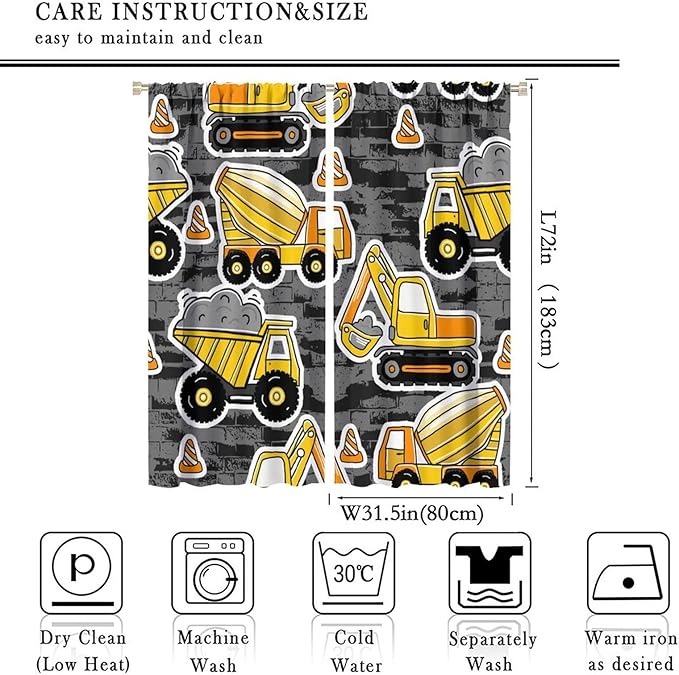 Kids Construction Excavator Window Curtains - Image 4